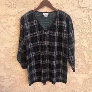 Vintage Plaid Knit Grandma Soft Sweater Croquet Club M